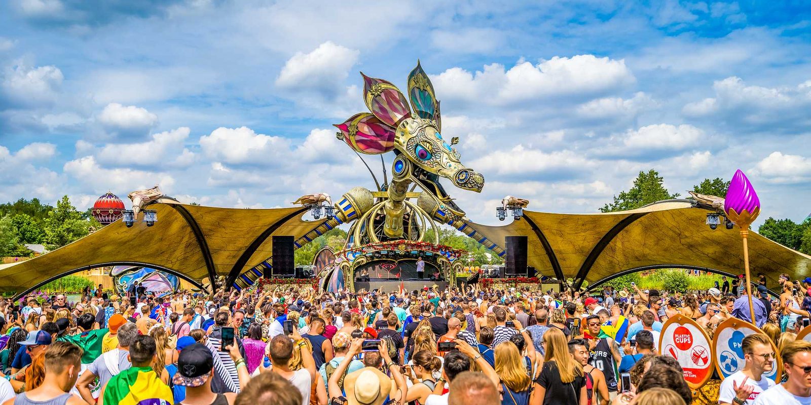 Tomorrowland 2019 dragon stage with festival crowd